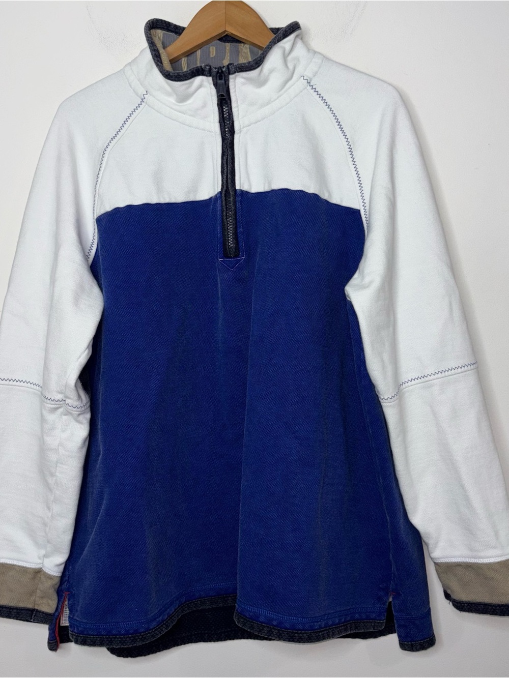 Fat Face The Airlie Sweatshirt Mens XXL Blue White Cotton 1/4 Zip Pullover